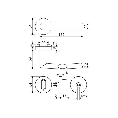 Set mâner de ușă din oțel inoxidabil  RK.C-FORM.WC.CE