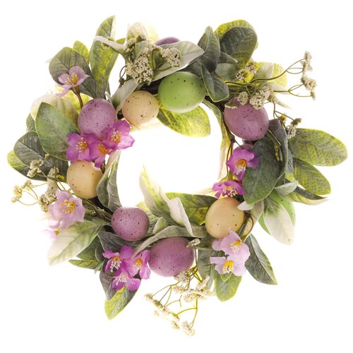 Veľkonočný veniec s kvetmi a vajíčkami sv. fialová, pr. 28 cm