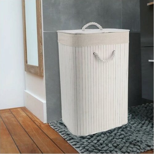 Compactor Koš na špinavé prádlo Bamboo hranatý, bílá