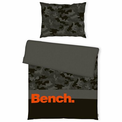 Bench Bombažno posteljnino sivo-črno, 140 x 200cm, 70 x 90 cm