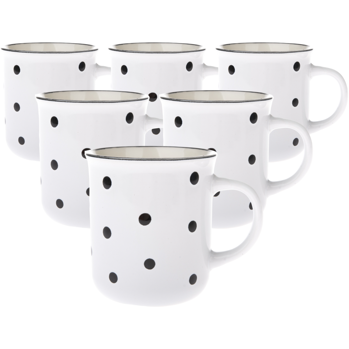 Set de 6 căni din ceramică cu buline negre, 350 ml