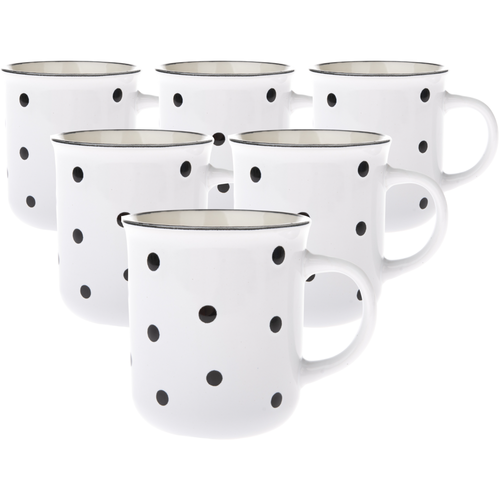 Set de 6 căni din ceramică cu buline negre, 350 ml