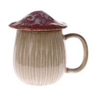 Kubek ceramiczny z pokrywką Grzyb, 550 ml, czerwony