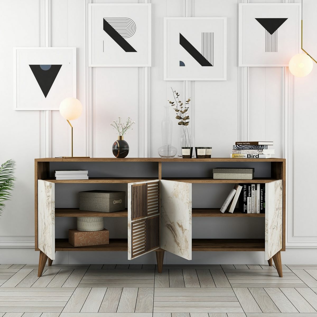 Skrinka Milan Walnut and White Marblemramoru