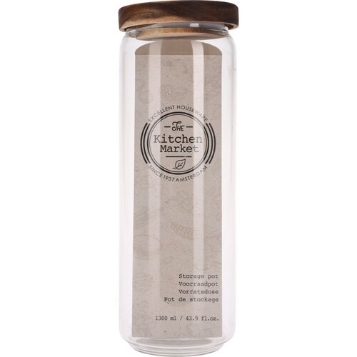 Borcan de sticlă cu capac din lemn de salcâm 1300ml
