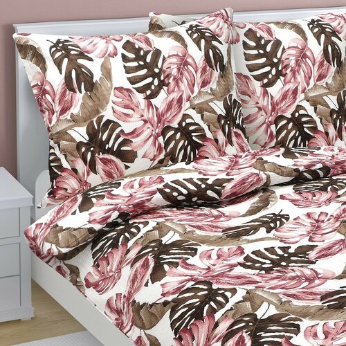Bellatex Krep posteljnina Monstera roza, 140 x 200cm, 70 x 90 cm