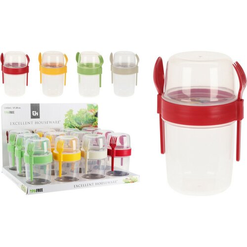 EH Salátástál evőeszközzel, 1100 ml, műanyag, színes