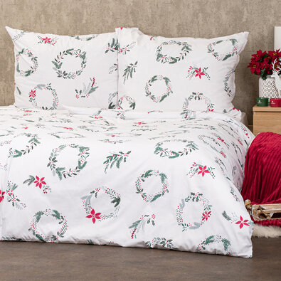 4Home Christmas holly karácsonyi pamut ágyneműhuzat, 140 x 220 cm, 70 x 90 cm