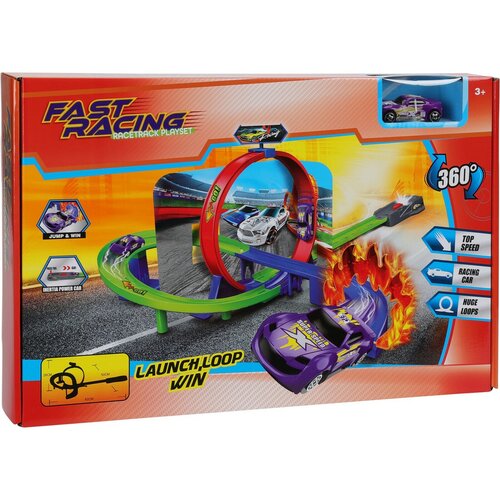 Fast Racing versenypálya autóval, 7 részes, 46,5 x 6,2 x 29,6 cm