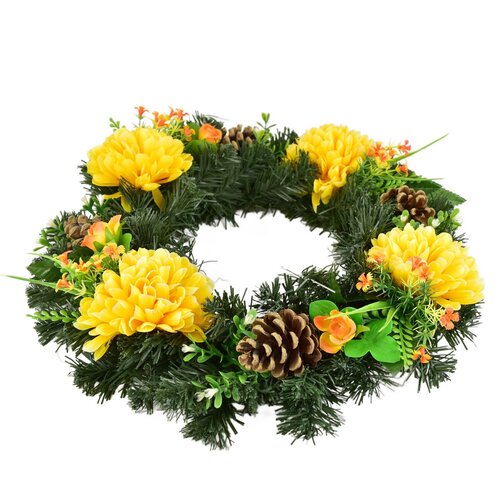 Dušičkový veniec Žlté chryzantémy, 35 cm