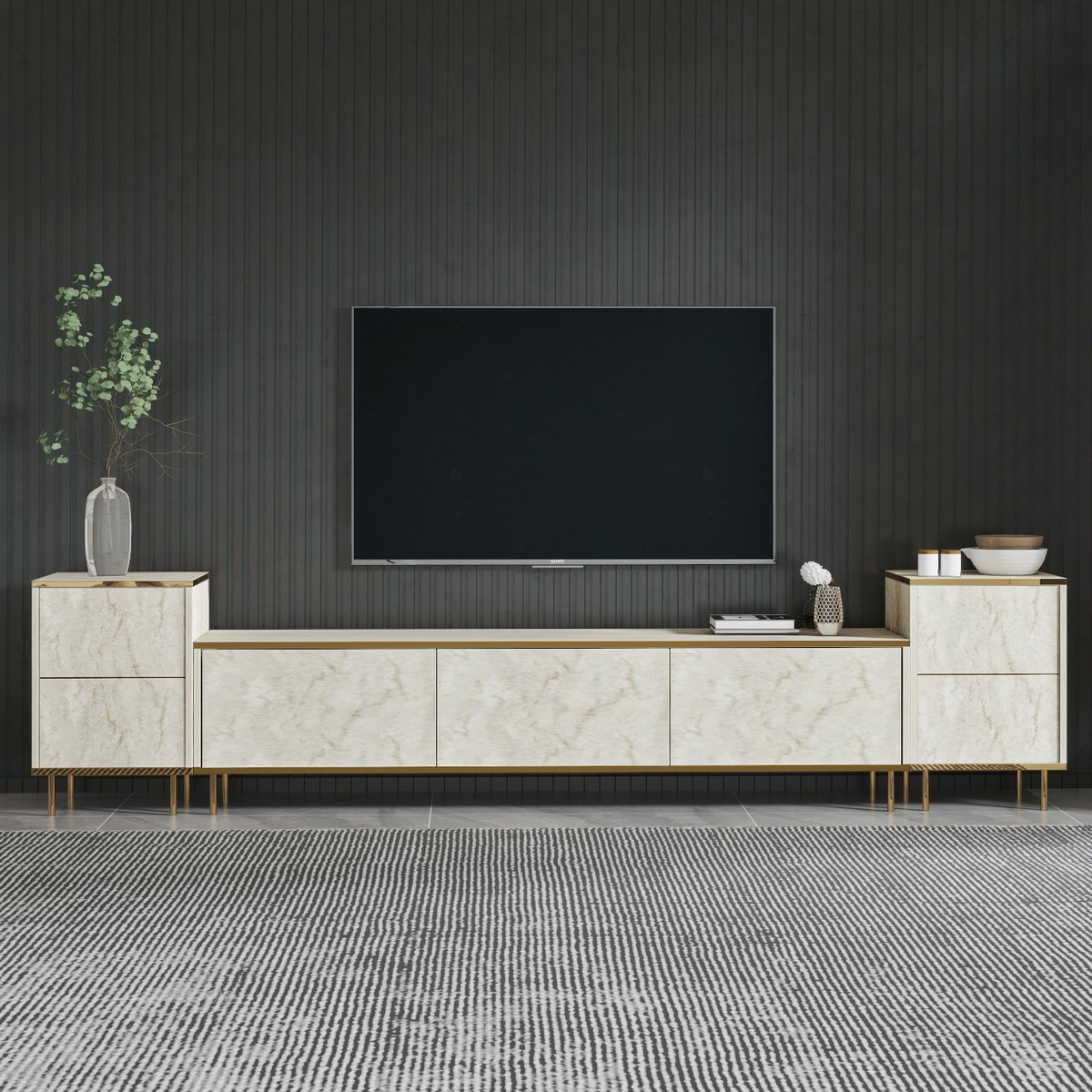 Televízny stolík so skrinkami Imej Travertine and Gold