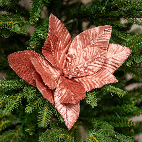 Floare de Crăciuniță 30 cm, catifea, roz