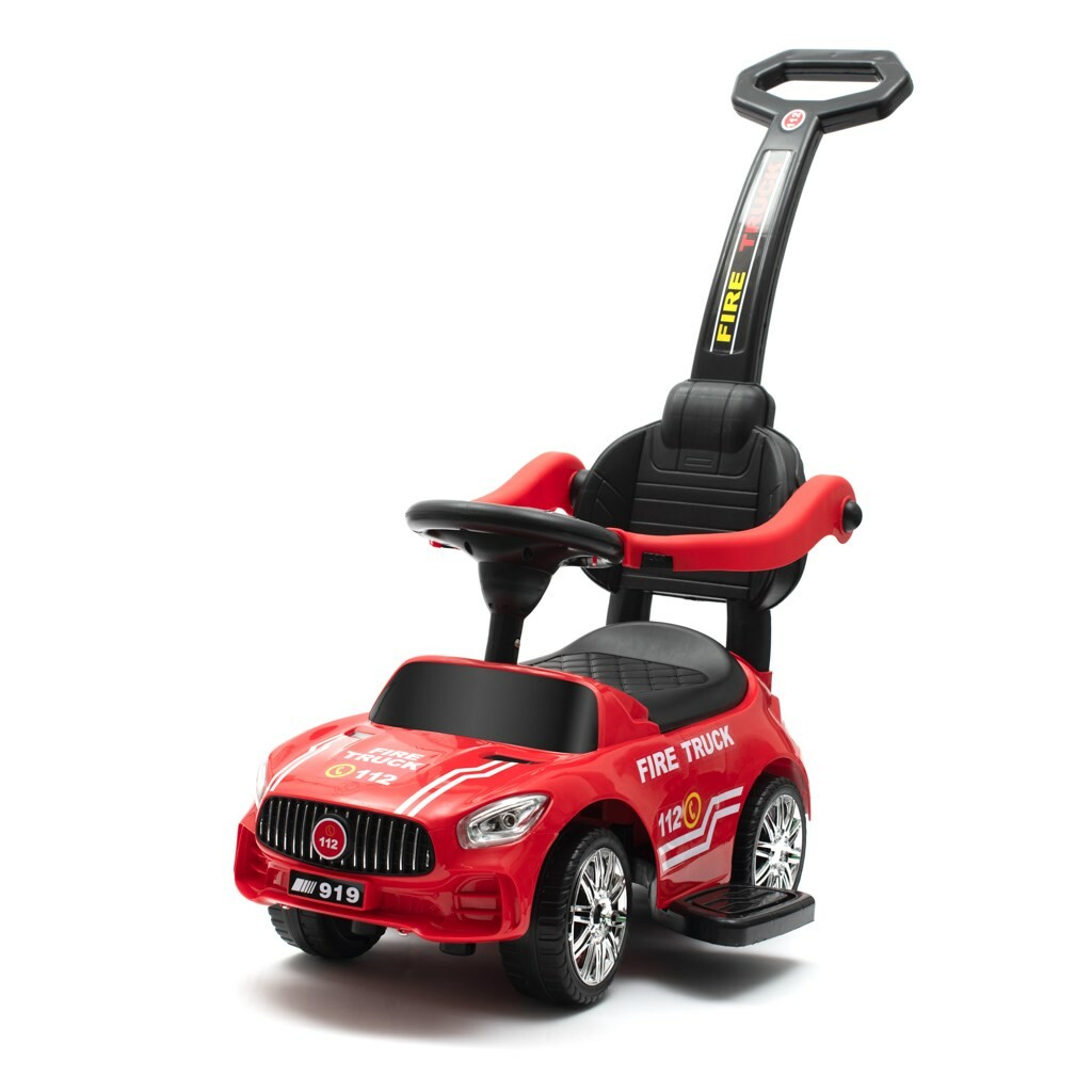 Detské odrážadlo so zvukom a vodiacou tyčou Baby Mix HASIČI červené