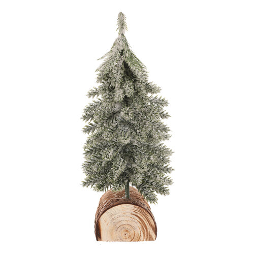 Karácsonyi hóval borított mini fák egy rönkön, 20 cm