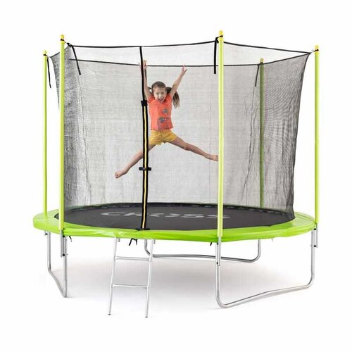 Trampolina krzyżowa z siatką i drabinką, 306 x 306x 250 cm