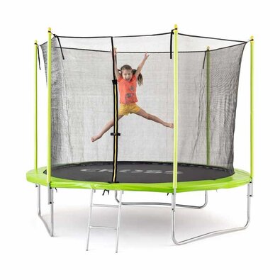 Trampolina krzyżowa z siatką i drabinką, 306 x 306x 250 cm