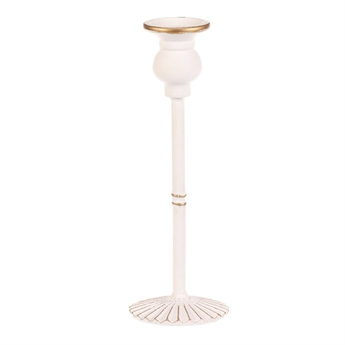 Metalowy świecznik na świecę stożkową 24 cm, biały, 24 cm