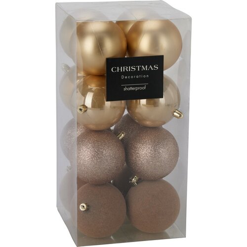 Sada 16 ks vánočních ozdob Festive Sparkles, zlato-hnědá, pr. 8 cm, plast