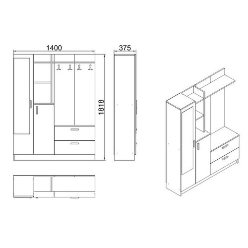 Előszoba szett Dana Atlanitc Pine és Anthracite