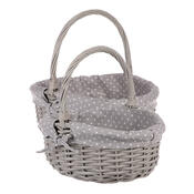 Weidenkorb-Set mit Stoff Grauer Punkt, 2 Stück, 2 Größen, 31 x 28 x 26 cm