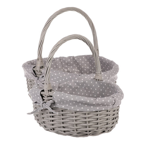 Komplet pletenih košaric s tkanino Siva pikica, 2kos, 2 velikosti, 31 x 28 x 26 cm