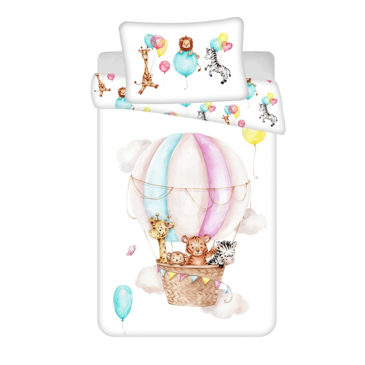 Lenjerie de pat pentru copii Animale Flying baloon din bumbac, 100 x 135 cm, 40 x 60 cm