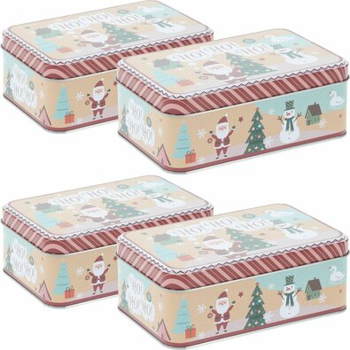 Komplet 4 pločevinastih škatel Holly Jolly Christmas, 16 × 11 × 5,6 cm