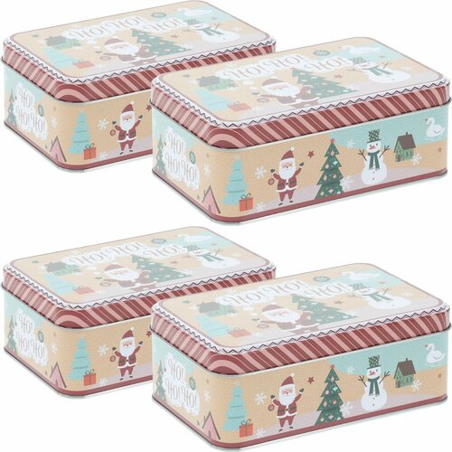 4 darab Holly Jolly karácsonyi fémdoboz szett, 16× 11 × 5,6 cm