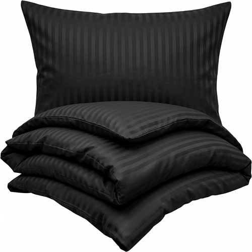 Kvalitex Saténové povlečení Stripe černá, 140 x 220 cm, 70 x 90 cm