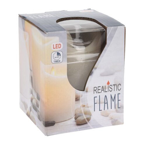 Świeczka LED z realistycznym płomieniem i timerem, 7,5 x 10 cm, ciepły biały