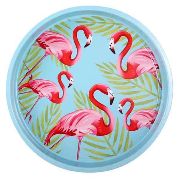 Plechový servírovací podnos Plameniak, 33 cm, modrá