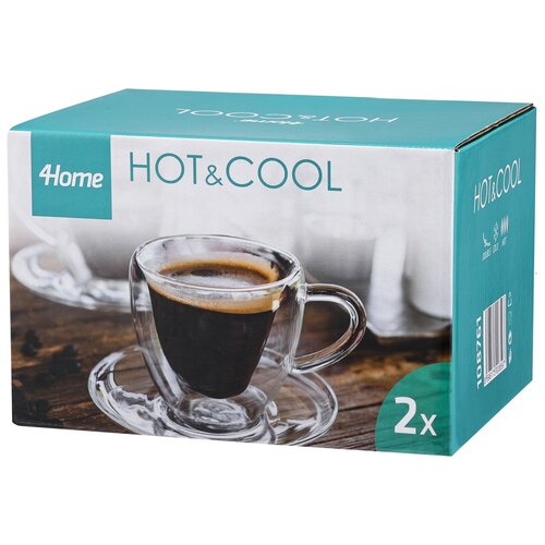 4Home Termo sklenice šálek s podšálkem Heart Hot&Cool 150 ml, 2 ks