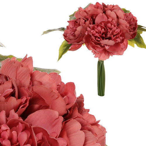 Buchet de bujor artificial, 9 flori, 20 x 28 x 20 cm, roz deschis