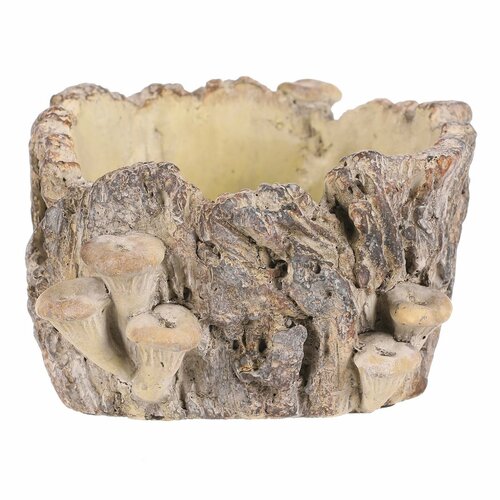 Beton-Übertopf - Baumstumpf mit Pilzen, 18 x 14 x 9 cm