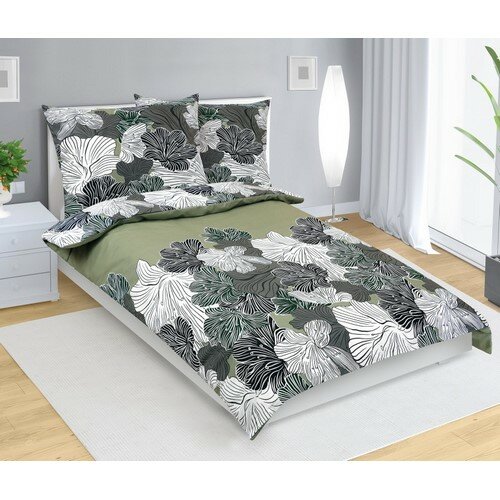 Bellatex Baumwollbettwäsche Blume khaki grün, 140 x 200 cm, 70 x 90 cm
