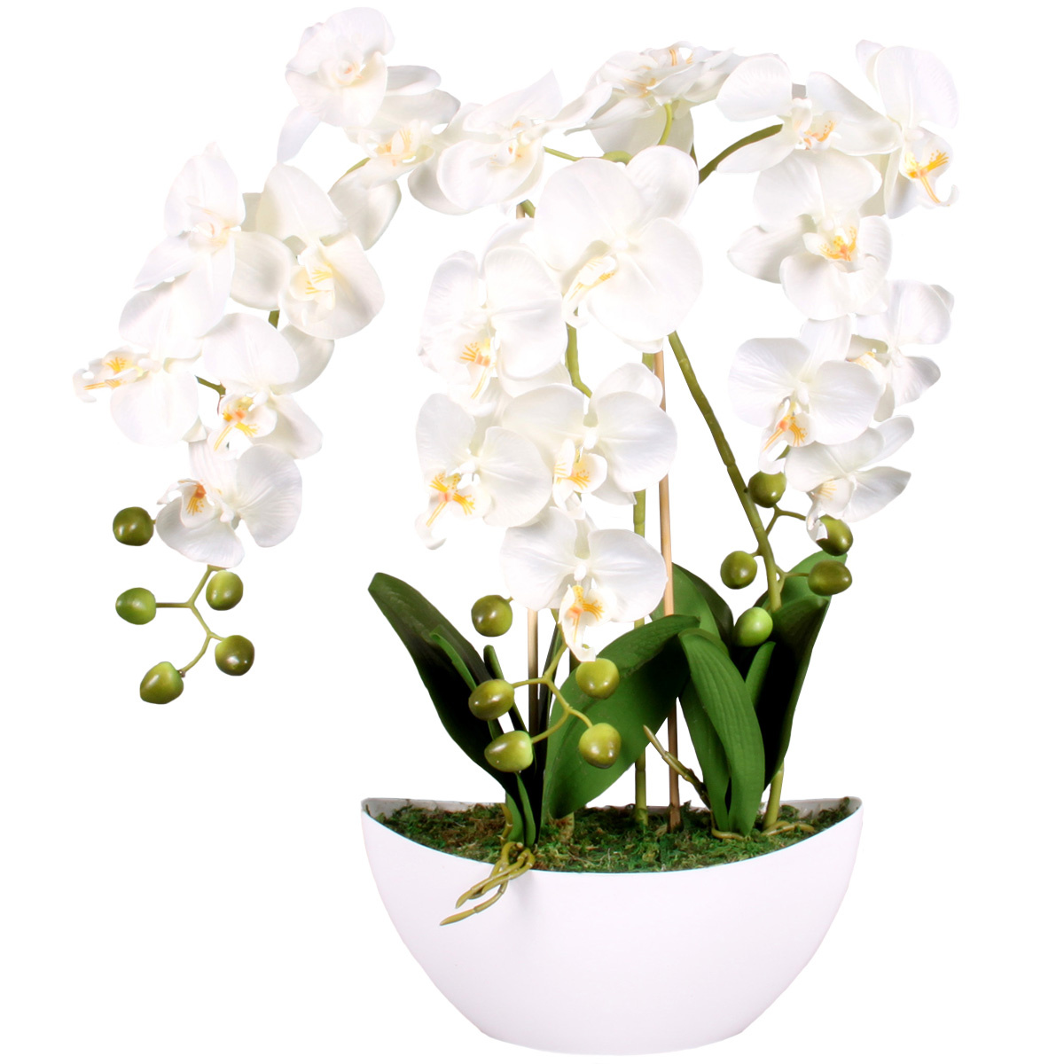 Fotografie Umělá Orchidej v květináči bílá, 21 květů, 60 cm