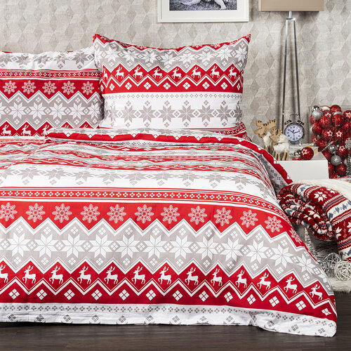 4home Vianočné bavlnené obliečky Red Nordic, 140 x 220 cm, 70 x 90 cm