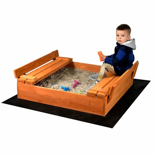 Baby Mix Groapă de nisip din lemn pentru copii cucapac și bănci, 100 x 100 cm