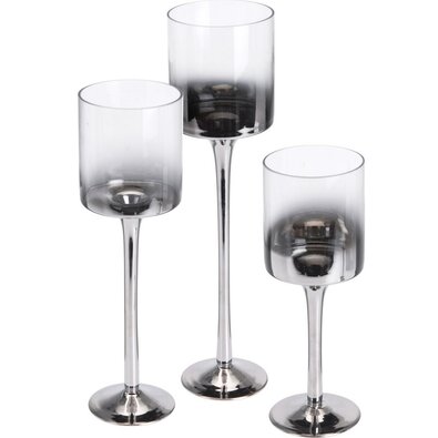 Home&styling gyertyatartó szett, 3 db, szürkés-ezüstös üveg