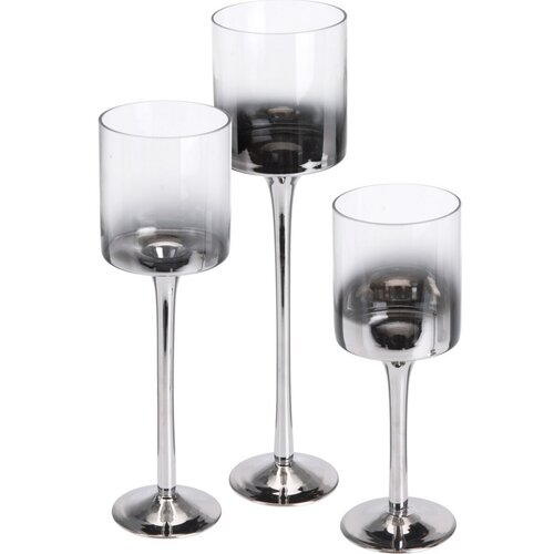 Sada svícnů Home&styling, 3 ks, šedostříbrné sklo