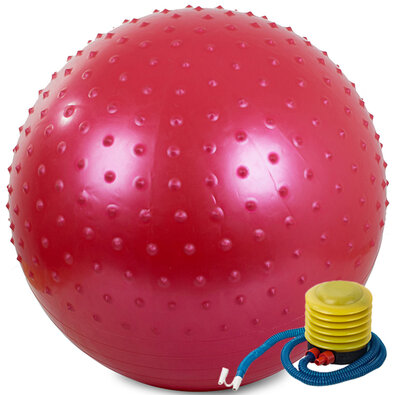 Gymnastic massage ball 60 cm with pump, red