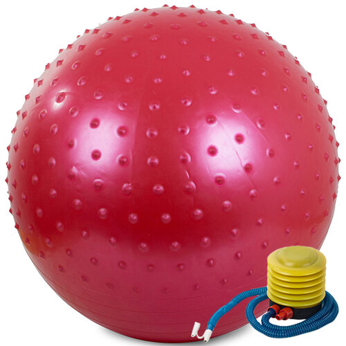 Gymnastic massage ball 60 cm with pump, red