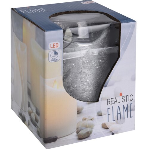 Lumânare decorativă cu LED argintie, 12 cm