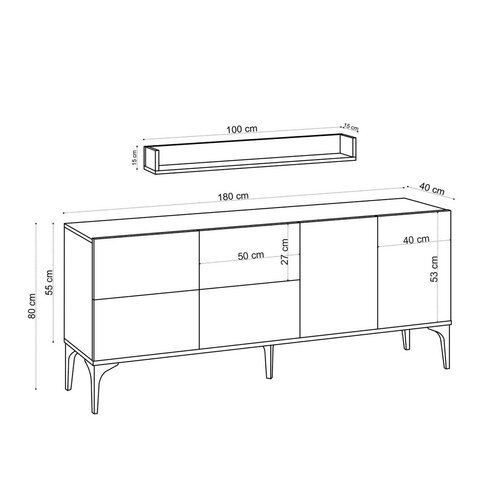 Schrank mit Wandregal Lucky White and Black