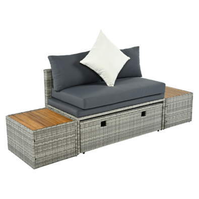 Set rattan de grădină DEBRA, gri/natural/crem