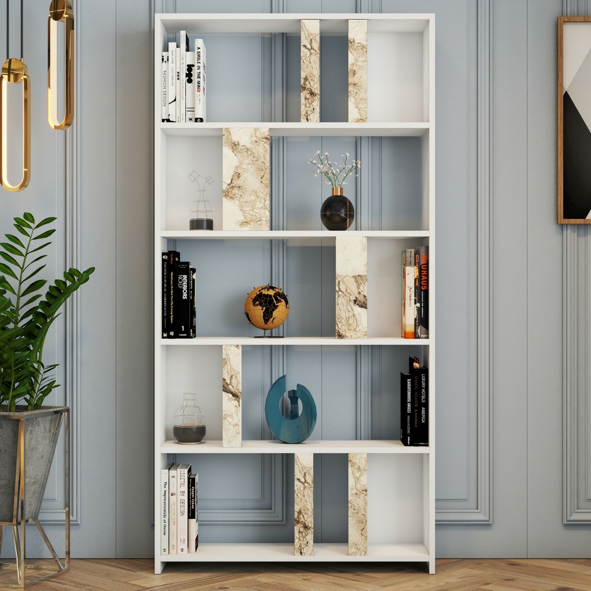 Knižnica Lime White Marble and White