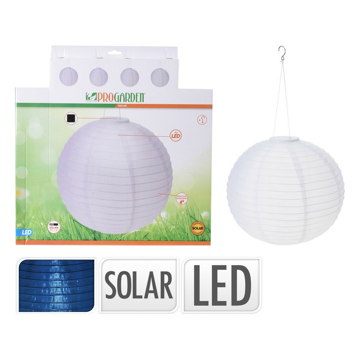 ProGarden Solární závěsné LED svítidlo Ball, pr. 40 cm, teplá bílá