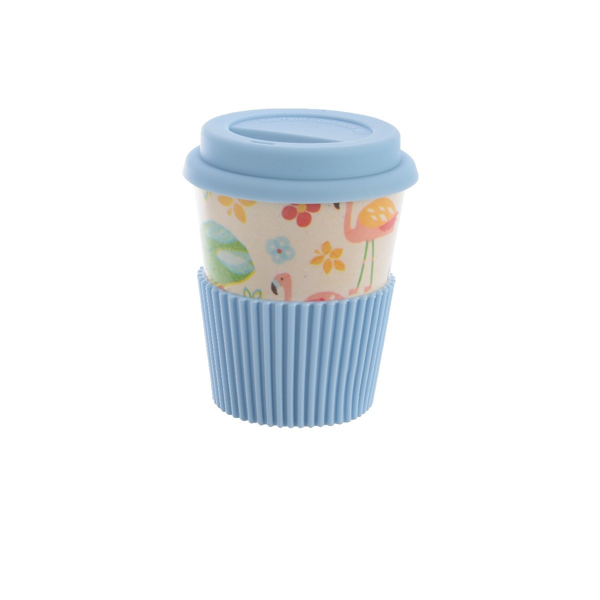 Hrnček s plameniakmi Takeaway modrá, 14 cm