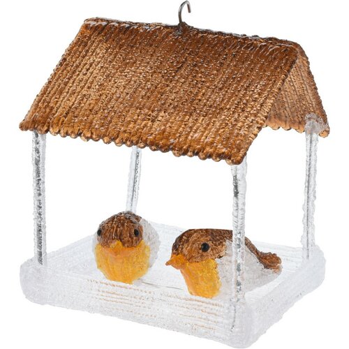 Oświetlona dekoracja zewnętrzna Karmnik dla ptaków z 10 diodami LED, brązowy, 18,5 x 16,5 x 23 cm