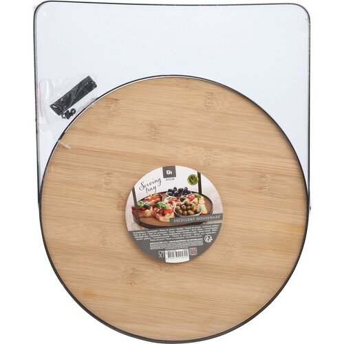 EH Bambusz kerek tálca fém fogantyúval, 35 cm